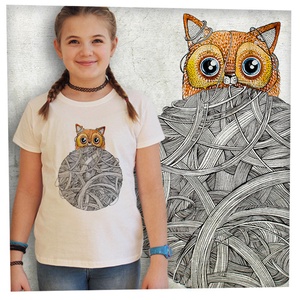 Cica gombolyaggal - Jó minőségű karcsúsított lányka póló, Ruha & Divat, Gyerekruha, Póló, , MESKA