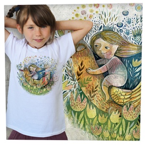 Leányka Madárháton - Jó minőségű klasszikus gyerekpóló, Ruha & Divat, Gyerekruha, Póló, Fotó, grafika, rajz, illusztráció, MESKA