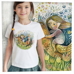 Leányka Madárháton - Prémium bio gyerekpóló, Ruha & Divat, Gyerekruha, Póló, Fotó, grafika, rajz, illusztráció, MESKA