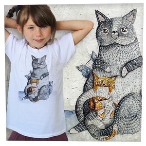 Cica család - Jó minőségű klasszikus gyerekpóló, Ruha & Divat, Gyerekruha, Póló, Fotó, grafika, rajz, illusztráció, MESKA