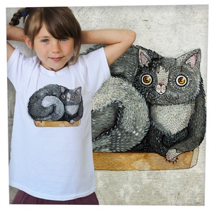 Szürke macska - Jó minőségű klasszikus gyerekpóló, Ruha & Divat, Gyerekruha, Póló, Fotó, grafika, rajz, illusztráció, MESKA