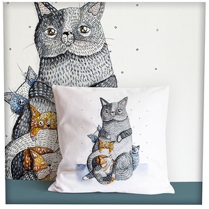 Cica család - párnán, Otthon & Életmód, Lakástextil, Párna & Párnahuzat, Díszpárnahuzat, Fotó, grafika, rajz, illusztráció, MESKA