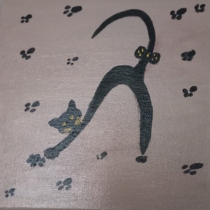 Fekete cica, Művészet, Festmény, Akril, Festészet, MESKA