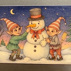 Hűtőmágnes - Manók hóemberrel, Otthon & Életmód, Konyhafelszerelés, tálalás, Konyhai dekoráció, Hűtőmágnes, Fotó, grafika, rajz, illusztráció, MESKA