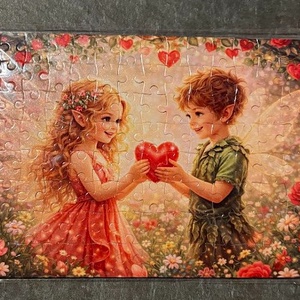 Hűtőmágnes puzzle - Tündér gyerekek Valentin napon, Otthon & Életmód, Konyhafelszerelés, tálalás, Konyhai dekoráció, Hűtőmágnes, Fotó, grafika, rajz, illusztráció, MESKA