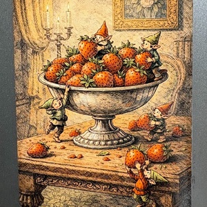 Hűtőmágnes - Eperlopó manók, Otthon & Életmód, Konyhafelszerelés, tálalás, Konyhai dekoráció, Hűtőmágnes, Fotó, grafika, rajz, illusztráció, MESKA