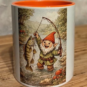 Törpe süllőt fog a patakban, Otthon & Életmód, Konyhafelszerelés, tálalás, Tálalás, Bögre & Csésze, Fotó, grafika, rajz, illusztráció, MESKA