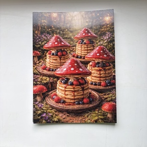 Képeslap - erdei palacsinta gombakalappal, Otthon & Életmód, Papír, írószer, Ajándékozás kellékei, Képeslap, üdvözlőlap, Fotó, grafika, rajz, illusztráció, MESKA