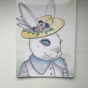 Képeslap - kedves húsvéti nyuszihölgy, Ünnepi díszek, dekorációk, Húsvéti díszek és dekorációk, Húsvéti képeslapok, Fotó, grafika, rajz, illusztráció, MESKA