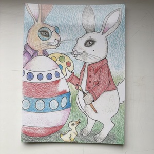 Képeslap - Húsvéti tojásfestés, Ünnepi díszek, dekorációk, Húsvéti díszek és dekorációk, Húsvéti képeslapok, Fotó, grafika, rajz, illusztráció, MESKA