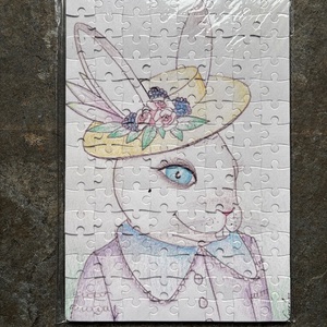 Hűtőmágnes puzzle - Kedves húsvéti nyuszihölgy, Otthon & Életmód, Konyhafelszerelés, tálalás, Konyhai dekoráció, Hűtőmágnes, Fotó, grafika, rajz, illusztráció, MESKA