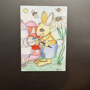 Hűtőmágnes - Húsvéti nyúl tojást fest, Ünnepi díszek, dekorációk, Húsvéti díszek és dekorációk, Fotó, grafika, rajz, illusztráció, MESKA