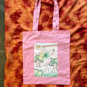 Rózsaszín vászonszatyor tündér grafikával, Táska & Tok, Bevásárlás & Shopper táska, Shopper, textiltáska, szatyor, Fotó, grafika, rajz, illusztráció, MESKA