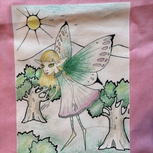 Rózsaszín vászonszatyor tündér grafikával - táska & tok - bevásárlás & shopper táska - shopper, textiltáska, szatyor - Meska.hu