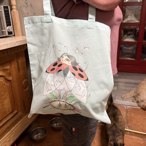 Fehér vászonszatyor katica mintával - táska & tok - bevásárlás & shopper táska - shopper, textiltáska, szatyor - Meska.hu