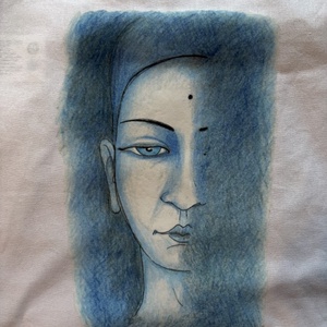 Fehér vászonszatyor kék Buddha mintával - táska & tok - bevásárlás & shopper táska - shopper, textiltáska, szatyor - Meska.hu