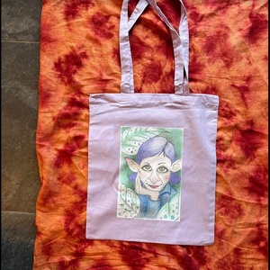 Lila vászonszatyor manólány mintával, Táska & Tok, Bevásárlás & Shopper táska, Shopper, textiltáska, szatyor, Fotó, grafika, rajz, illusztráció, MESKA