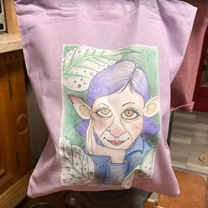 Lila vászonszatyor manólány mintával - táska & tok - bevásárlás & shopper táska - shopper, textiltáska, szatyor - Meska.hu