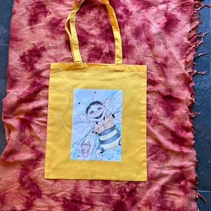 Sárga vászonszatyor méhecske mintával, Táska & Tok, Bevásárlás & Shopper táska, Shopper, textiltáska, szatyor, Fotó, grafika, rajz, illusztráció, MESKA