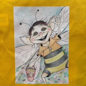 Sárga vászonszatyor méhecske mintával - táska & tok - bevásárlás & shopper táska - shopper, textiltáska, szatyor - Meska.hu