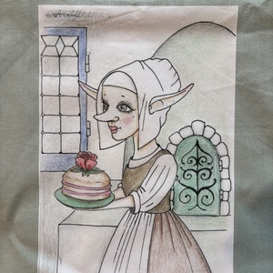 Khaki vászonszatyor németalföldi manólány mintával - táska & tok - bevásárlás & shopper táska - shopper, textiltáska, szatyor - Meska.hu