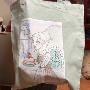 Khaki vászonszatyor németalföldi manólány mintával - táska & tok - bevásárlás & shopper táska - shopper, textiltáska, szatyor - Meska.hu