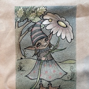 Natúr vászonszatyor tavaszi manólány mintával - táska & tok - bevásárlás & shopper táska - shopper, textiltáska, szatyor - Meska.hu