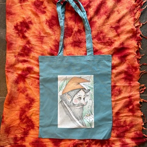 Zöldeskék vászonszatyor törpe apó mintával - Meska.hu