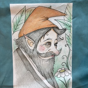 Zöldeskék vászonszatyor törpe apó mintával - táska & tok - bevásárlás & shopper táska - shopper, textiltáska, szatyor - Meska.hu