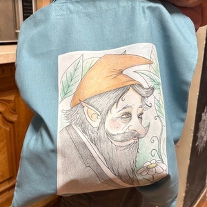 Zöldeskék vászonszatyor törpe apó mintával - táska & tok - bevásárlás & shopper táska - shopper, textiltáska, szatyor - Meska.hu