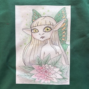 Sötétzöld vászonszatyor tündér mintával - táska & tok - bevásárlás & shopper táska - shopper, textiltáska, szatyor - Meska.hu