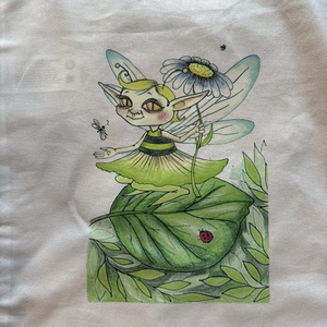 Fehér vászonszatyor zöldtündér mintával - táska & tok - bevásárlás & shopper táska - shopper, textiltáska, szatyor - Meska.hu