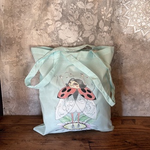 Fehér vászonszatyor katica mintával, Táska & Tok, Bevásárlás & Shopper táska, Shopper, textiltáska, szatyor, Fotó, grafika, rajz, illusztráció, MESKA