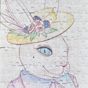 Hűtőmágnes puzzle - Kedves húsvéti nyuszihölgy - otthon & életmód - konyhafelszerelés, tálalás - konyhai dekoráció - hűtőmágnes - Meska.hu