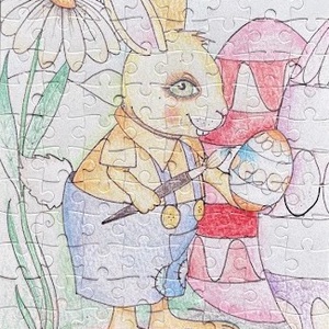 Hűtőmágnes puzzle - Húsvéti nyúl tojást fest - otthon & életmód - konyhafelszerelés, tálalás - konyhai dekoráció - hűtőmágnes - Meska.hu