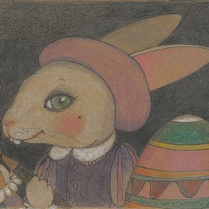 Képeslap - Húsvéti nyúl hímes tojással - ünnepi díszek, dekorációk - húsvéti díszek és dekorációk - húsvéti képeslapok - Meska.hu