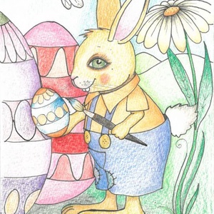 Képeslap - Húsvéti tojásfestés-2 - ünnepi díszek, dekorációk - húsvéti díszek és dekorációk - húsvéti képeslapok - Meska.hu