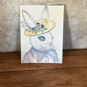 Képeslap - kedves húsvéti nyuszihölgy, Ünnepi díszek, dekorációk, Húsvéti díszek és dekorációk, Húsvéti képeslapok, Fotó, grafika, rajz, illusztráció, MESKA