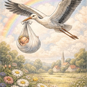 Képeslap - Újszülött érkezése - otthon & életmód - papír, írószer - ajándékozás kellékei - képeslap, üdvözlőlap - Meska.hu