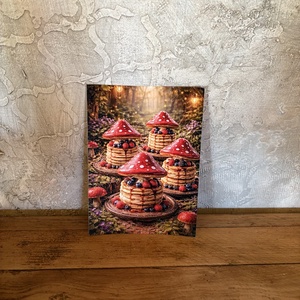 Képeslap - erdei palacsinta gombakalappal, Otthon & Életmód, Papír, írószer, Ajándékozás kellékei, Képeslap, üdvözlőlap, Fotó, grafika, rajz, illusztráció, MESKA