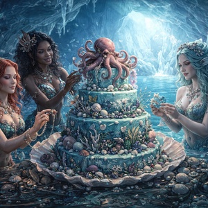 Képeslap - sellők tenger gyümölcsei tortával - otthon & életmód - papír, írószer - ajándékozás kellékei - képeslap, üdvözlőlap - Meska.hu