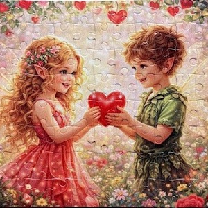 Hűtőmágnes puzzle - Tündér gyerekek Valentin napon - otthon & életmód - konyhafelszerelés, tálalás - konyhai dekoráció - hűtőmágnes - Meska.hu