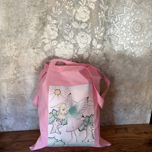 Rózsaszín vászonszatyor tündér grafikával, Táska & Tok, Bevásárlás & Shopper táska, Shopper, textiltáska, szatyor, Fotó, grafika, rajz, illusztráció, MESKA