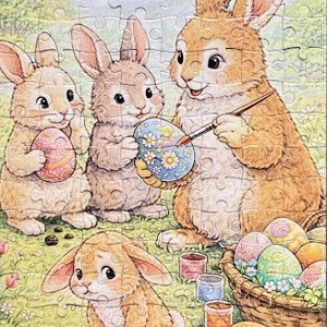 Hűtőmágnes puzzle - Húsvéti vicces tojásfestő nyulak - otthon & életmód - konyhafelszerelés, tálalás - konyhai dekoráció - hűtőmágnes - Meska.hu