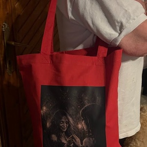 Piros vászonszatyor boszorkánytükör mintával - táska & tok - bevásárlás & shopper táska - shopper, textiltáska, szatyor - Meska.hu