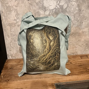 Világoszöld vászonszatyor driád mintával, Táska & Tok, Bevásárlás & Shopper táska, Shopper, textiltáska, szatyor, Fotó, grafika, rajz, illusztráció, MESKA