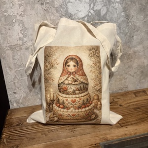 Natúr vászonszatyor Matrjoska baba torta mintával - Meska.hu