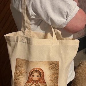 Natúr vászonszatyor Matrjoska baba torta mintával - táska & tok - bevásárlás & shopper táska - shopper, textiltáska, szatyor - Meska.hu