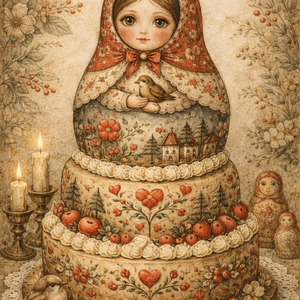 Natúr vászonszatyor Matrjoska baba torta mintával - táska & tok - bevásárlás & shopper táska - shopper, textiltáska, szatyor - Meska.hu