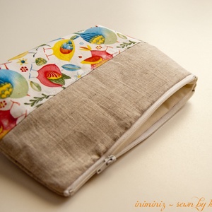 Len-pamut cipzáros neszeszer, tok, erszény, tartó - Madárkás -  - Meska.hu